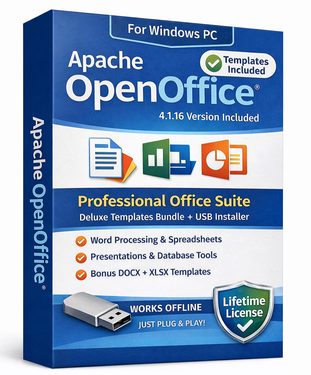 Open Office Software Suite for Windows - USB - Word Processing - Home & Office