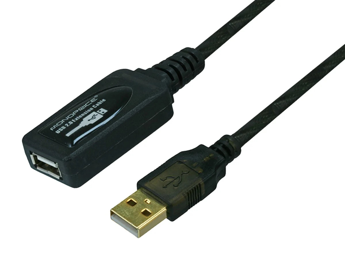 Monoprice USB-A to USB-A Female 2.0 Extension Cable - 32 Feet - Black | 28/24AWG