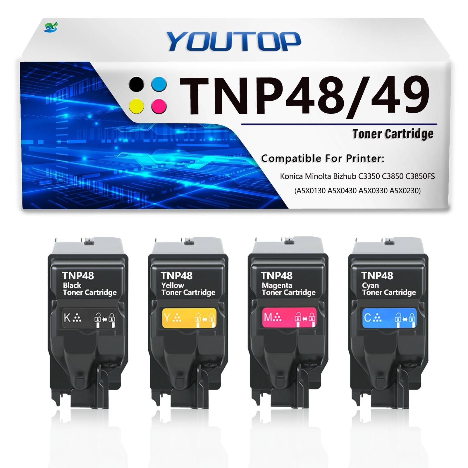 YOUTOP 4PK TNP-48 TNP48 Toner Cartridge High Yield A5X0130 A5X0430 A5X0330 A5X02