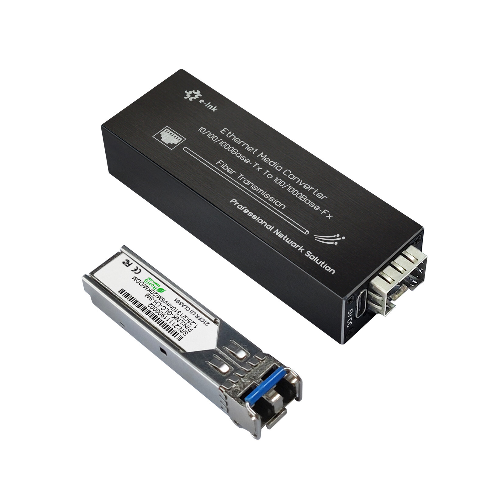 Ultra-Compact Gigabit Fiber Media Converter 1000Mbps Mini SFP IP 20km USB Type-C