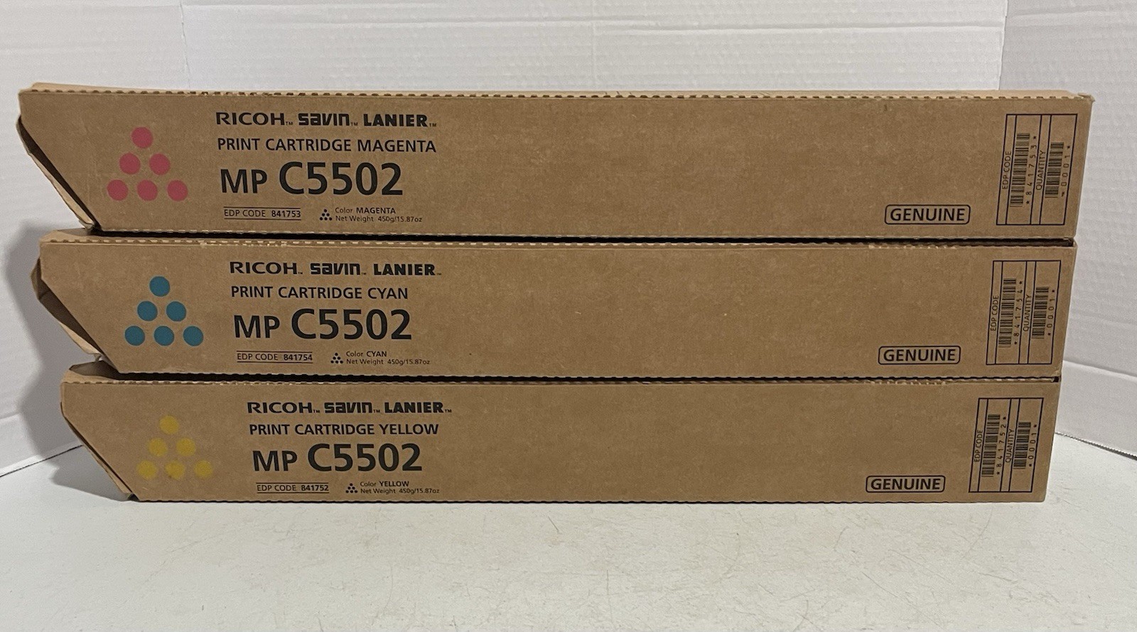 Genuine Ricoh Savin Lanier MP C5502 Color Toner Cyan Magenta Yellow Set of 3