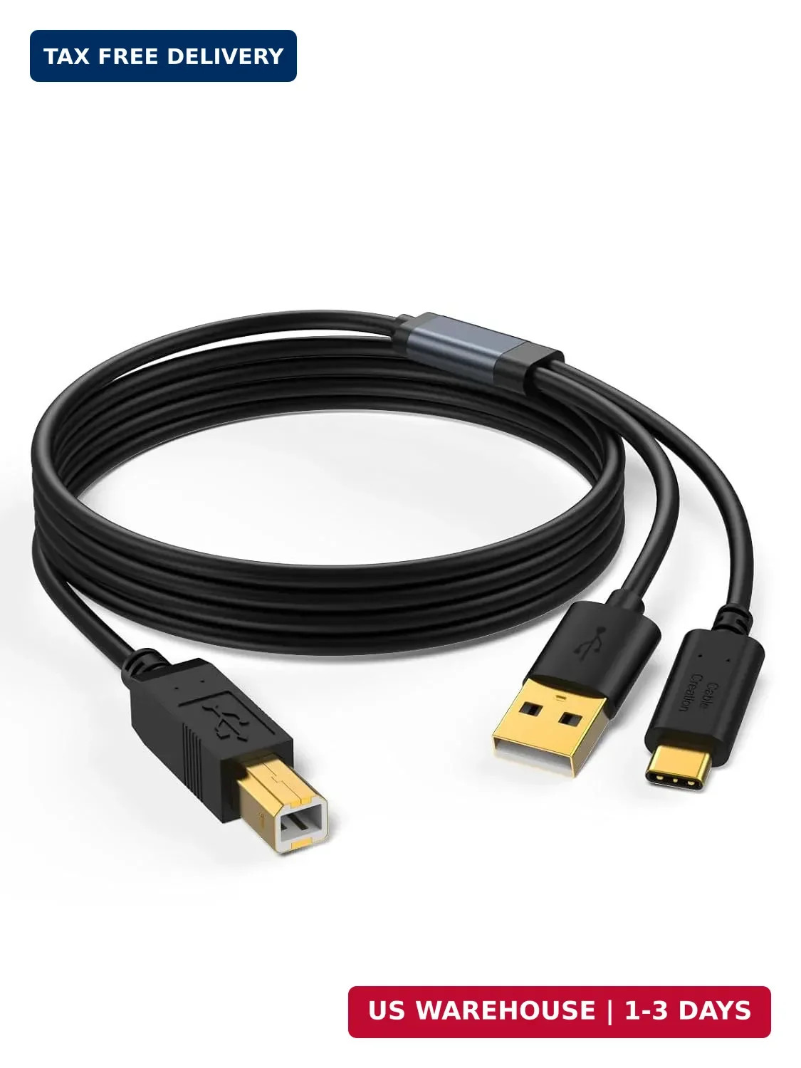 2 in 1 Printer Cable to USB C/USB-A 5FT,USB B to C MIDI Cable | Compatible with