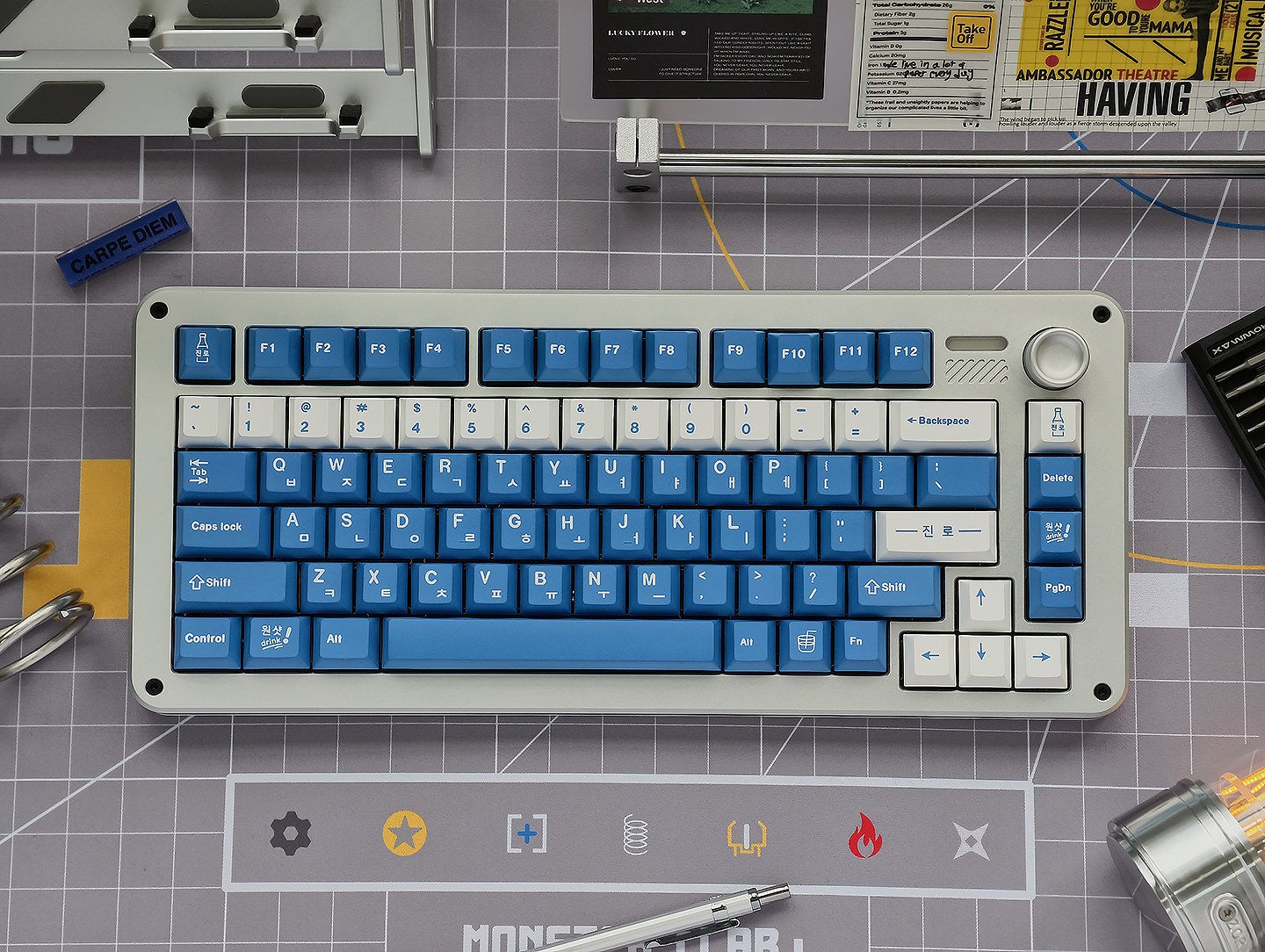 Blue Korean Soju Theme Keycaps Cherry Profile Dye-subs PBT Keycap Set
