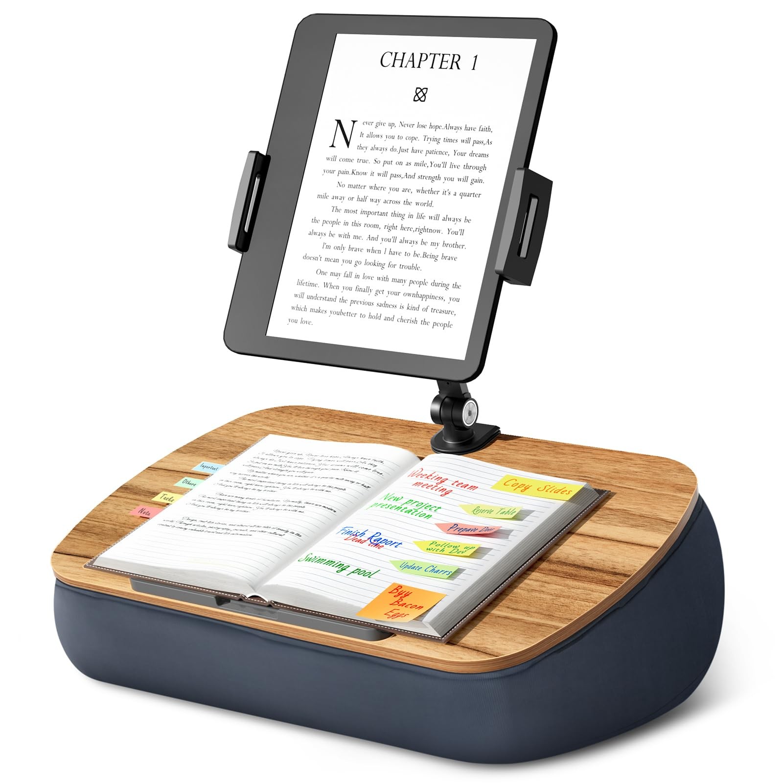 Lap Cozy Kindle Pillow Stand for Bed with Adjustable Arm, 360° Holder, Fits 4...