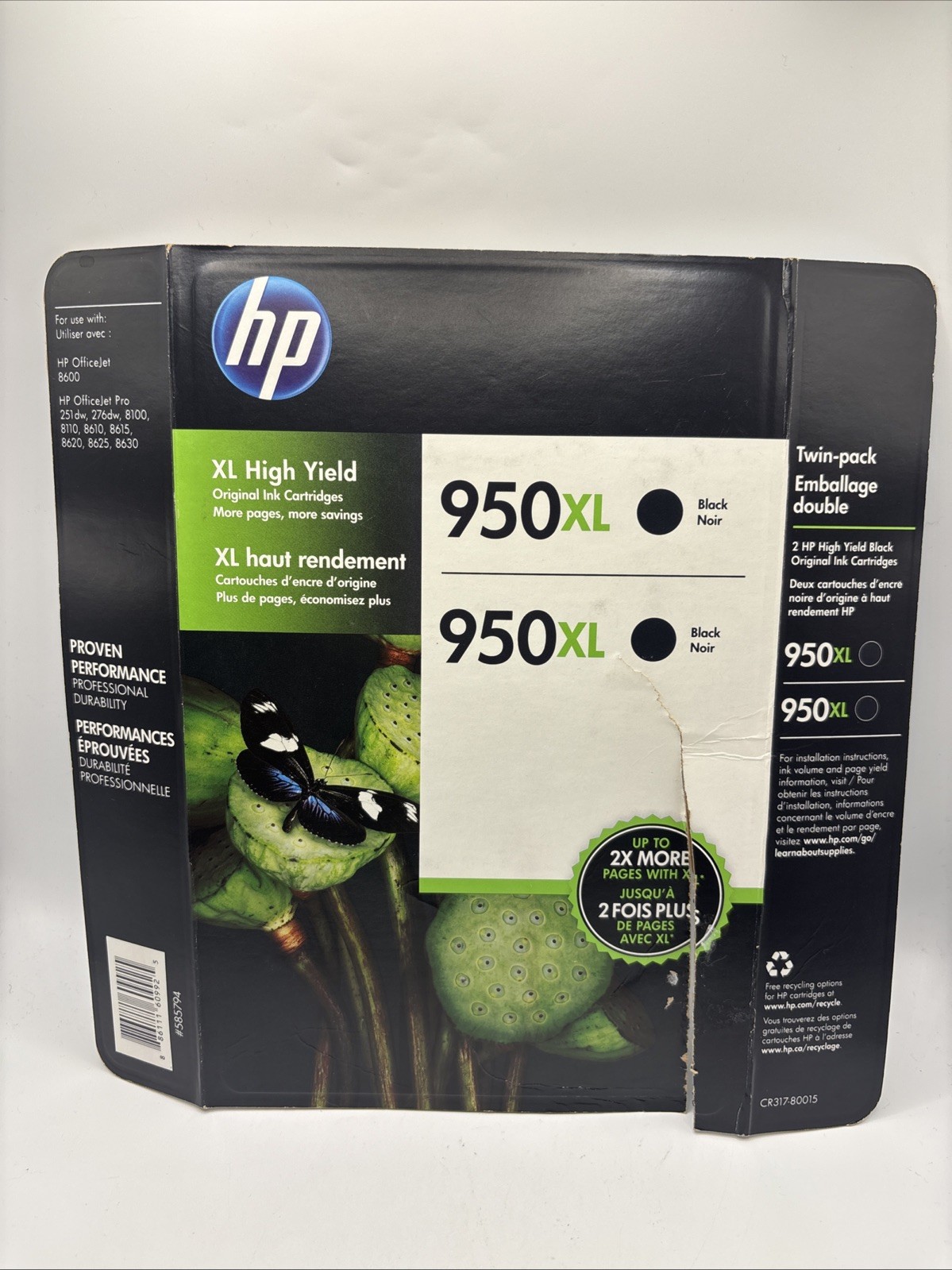 HP 950XL Black Ink Cartridges Two Pack EXP 2017 (Factory Sealed)
