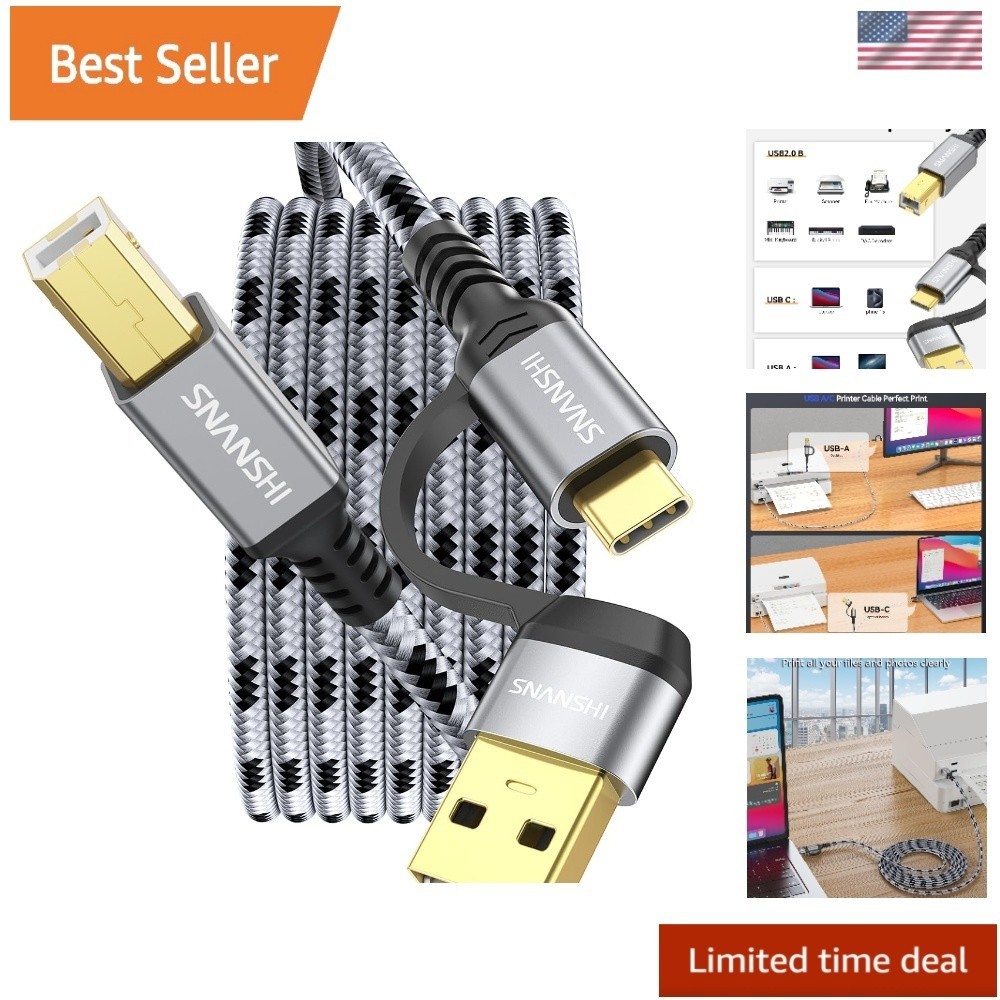 Printer Cable 10 FT, 2-In-1 USB C & a to B High Speed USB Printer Cable Compatib