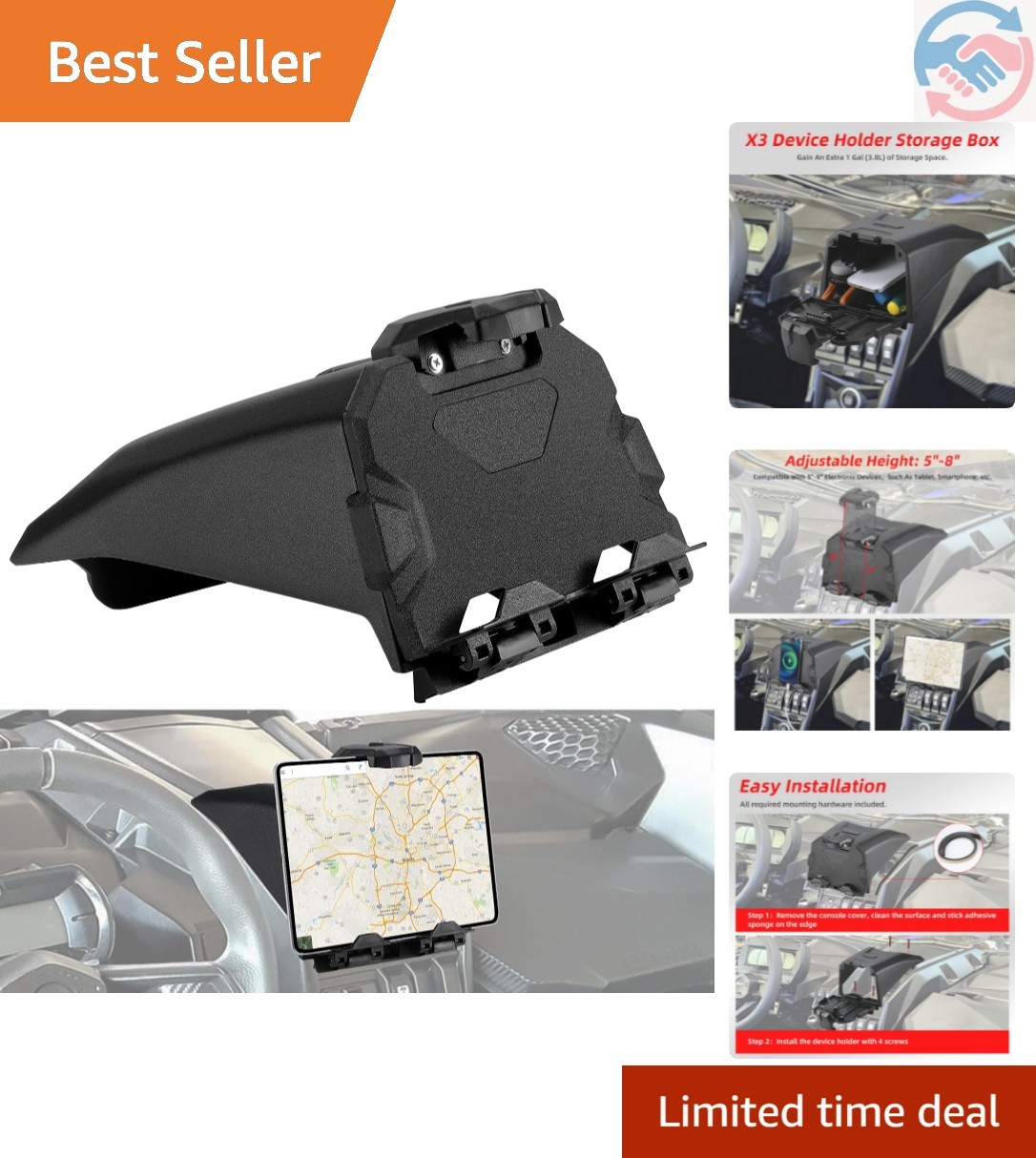 X3 Device Tablet Holder with Storage Box Compatible with 2017-2025 Can Am Mav...