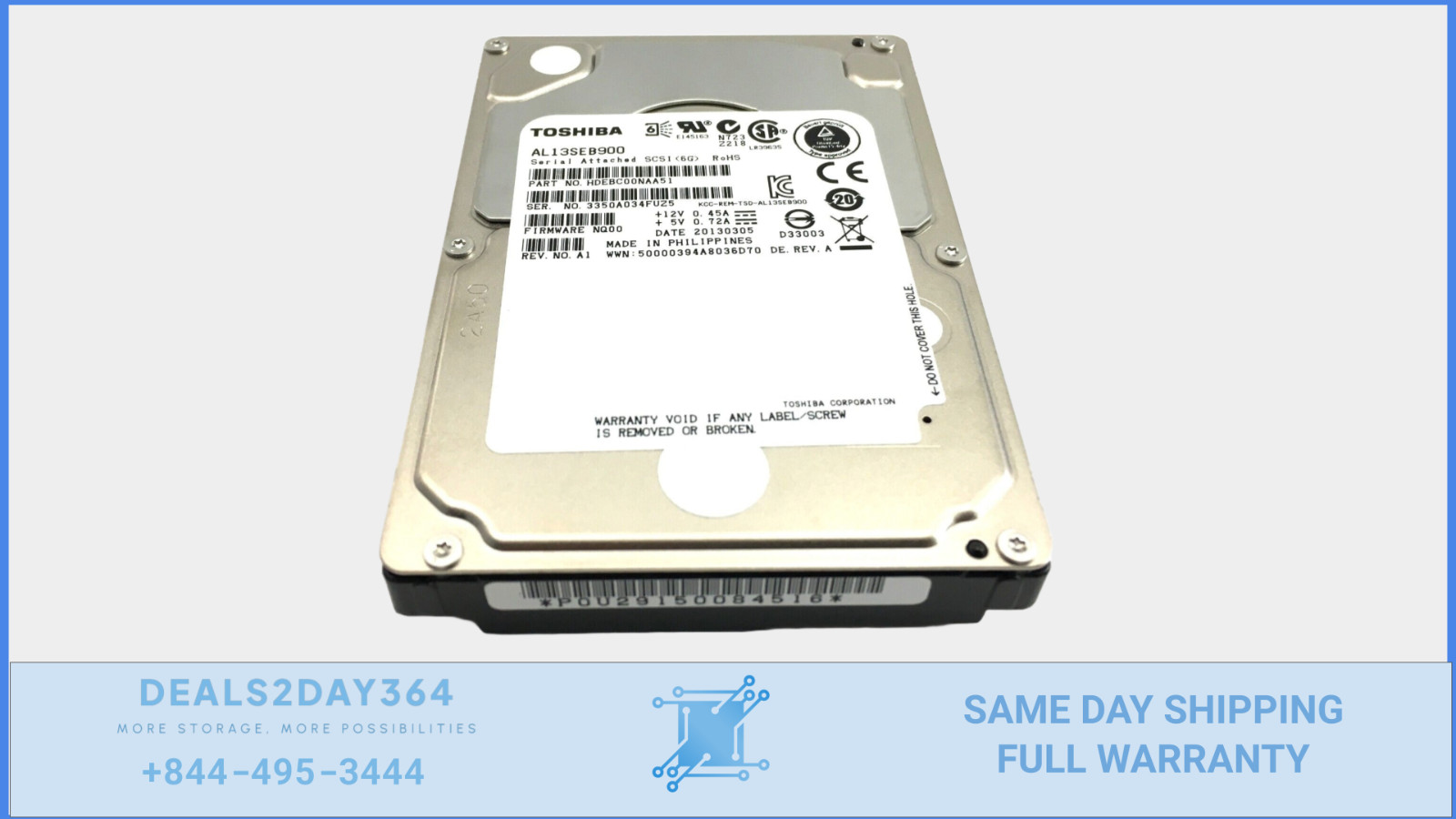 *Toshiba AL13SEB900 900GB 10k RPM 64MB SAS 6Gb/s 2.5" Hard Drive NEW ZERO HOURS