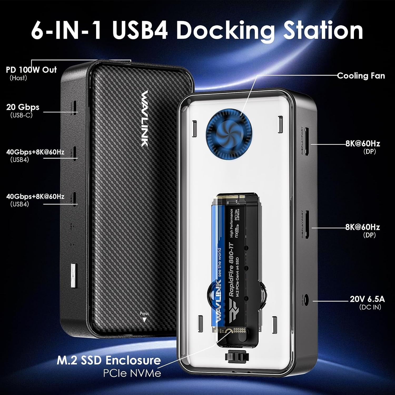 New - WAVLINK USB4 Docking Station, Docking Station with M.2 Enclosure Triple 4K