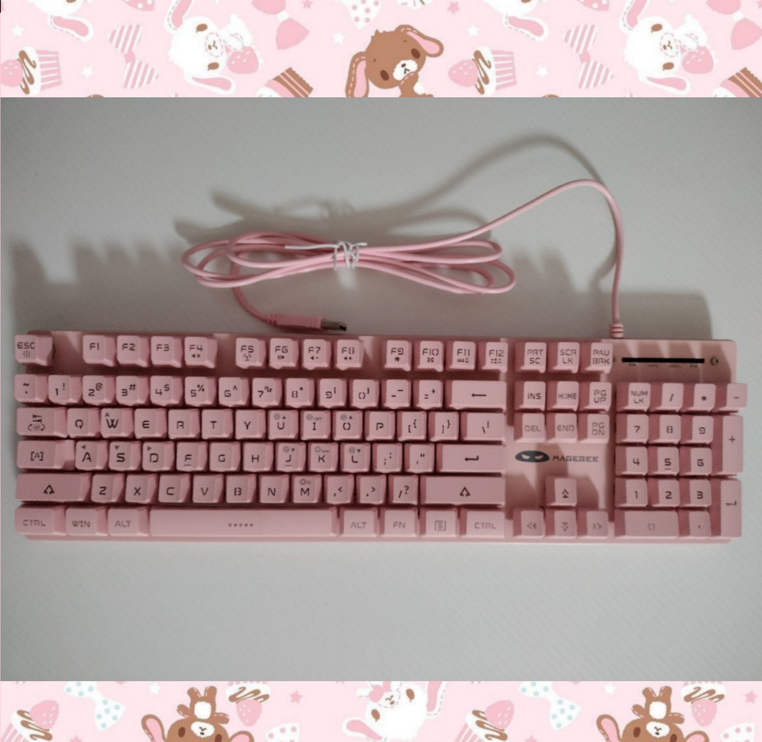MageGee Pink Wired USB Gaming Keyboard, English QWERTY Standard Layout