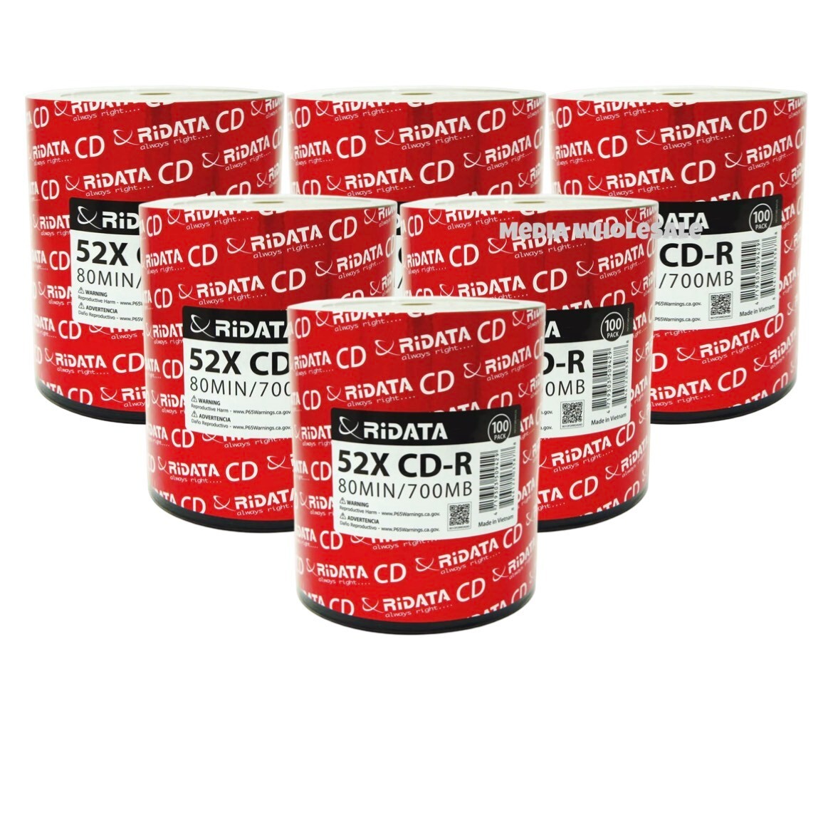 600 RIDATA 52X Blank CD-R CDR Branded Logo 700MB Recordable Media Disc 6x100pk