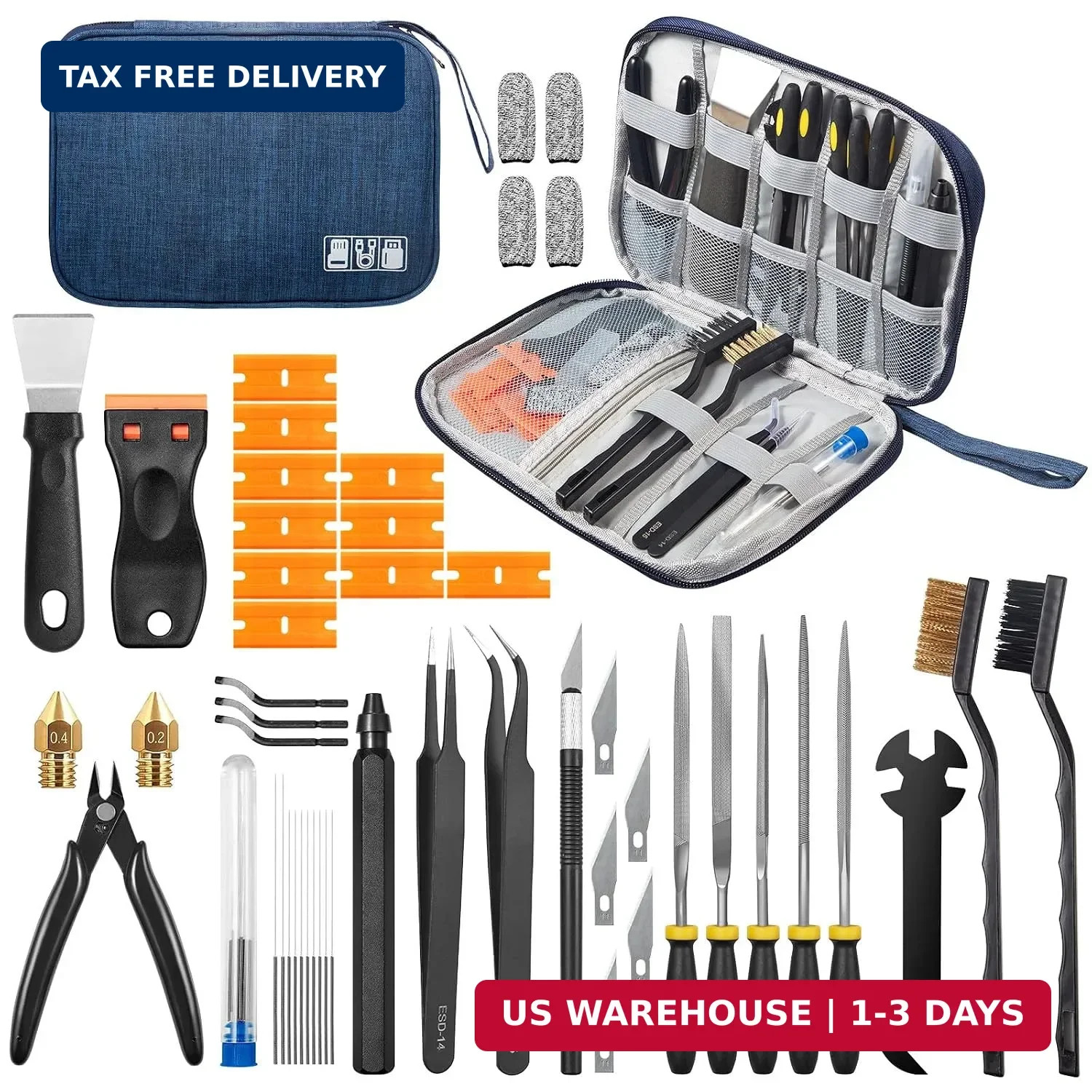 3D Printer Tools Kit, 46Pcs 3D Printer Accessories & Cleaning Kit for All FDM/SL
