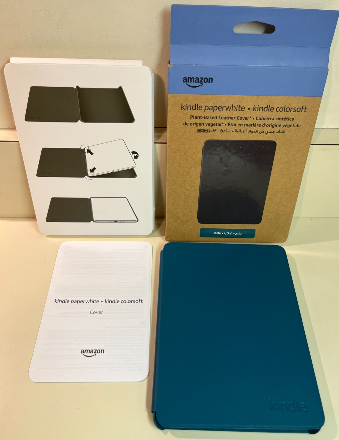 Open Box - Amazon Kindle Plant-Based Leather Case for Tablet, Jade, with Inserts