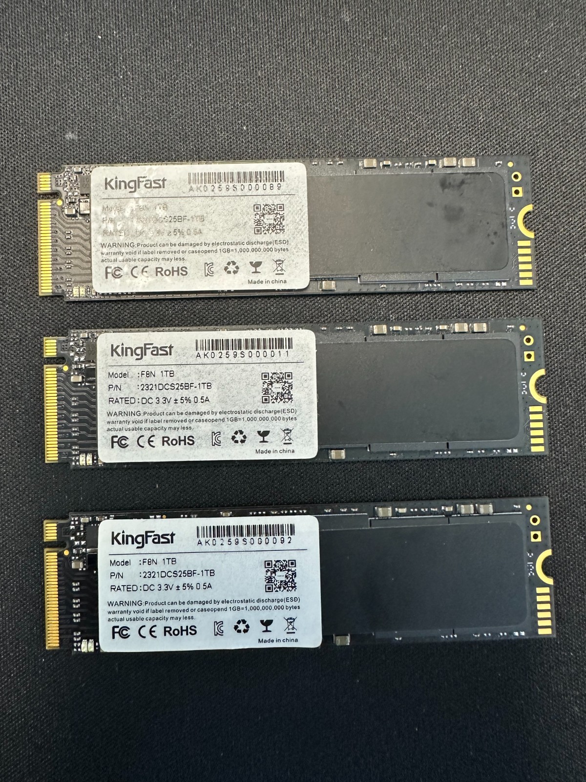 Lot of 3 KingFast  1TB M.2 Solid State Drives F8N