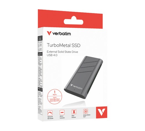 Verbatim TurboMetal 1 TB Solid State Drive - External - USB4 Type C - 3700 MB...