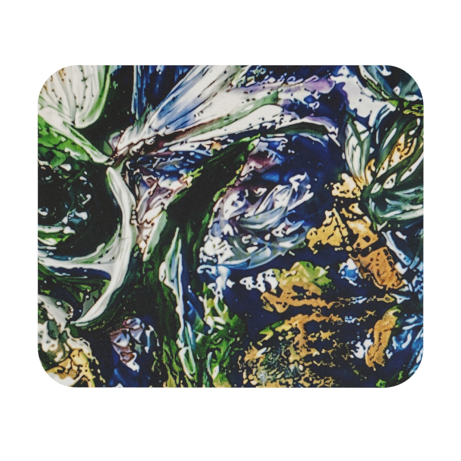 Abstract Fluid Art Mouse Pad | Blue Green Gold Swirl