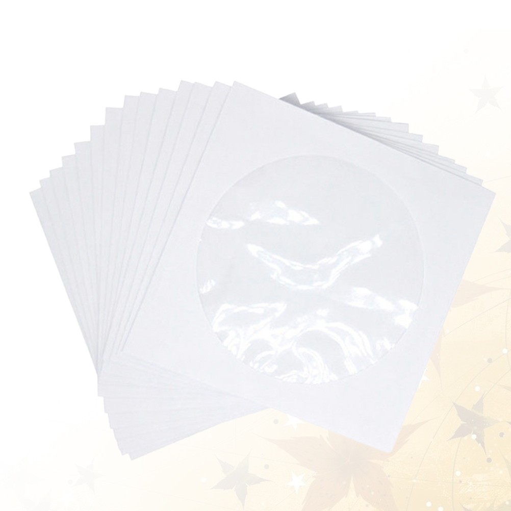 White Cd Organizer Bags with Clear Window Soft Paper Reusable Disc Holders