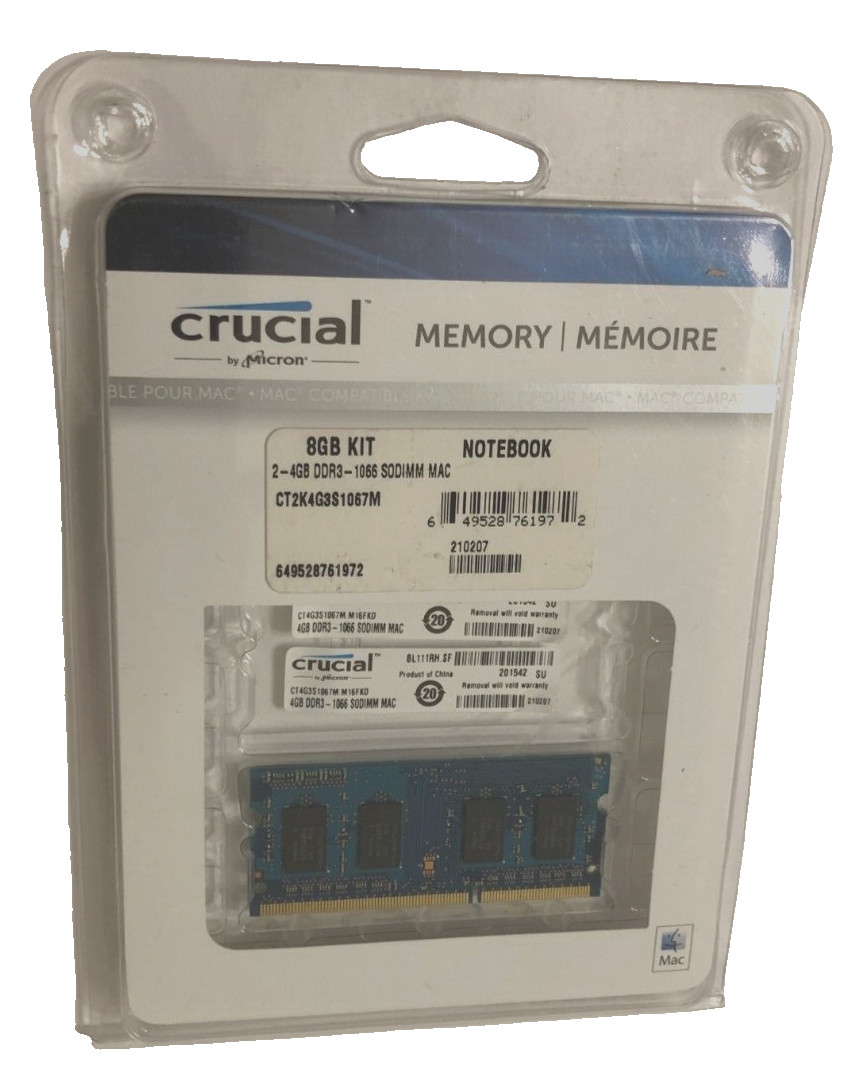 Crucial Micron Apple Mac Compatible Memory 8 GB (4GB x 2) Kit 2015 Open Box