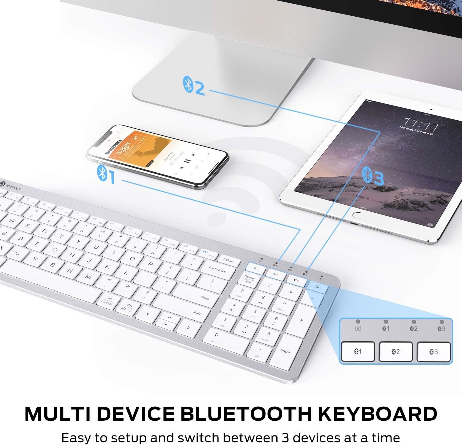 iclever Multi-Device Connection Rechargable Slim Keyboad