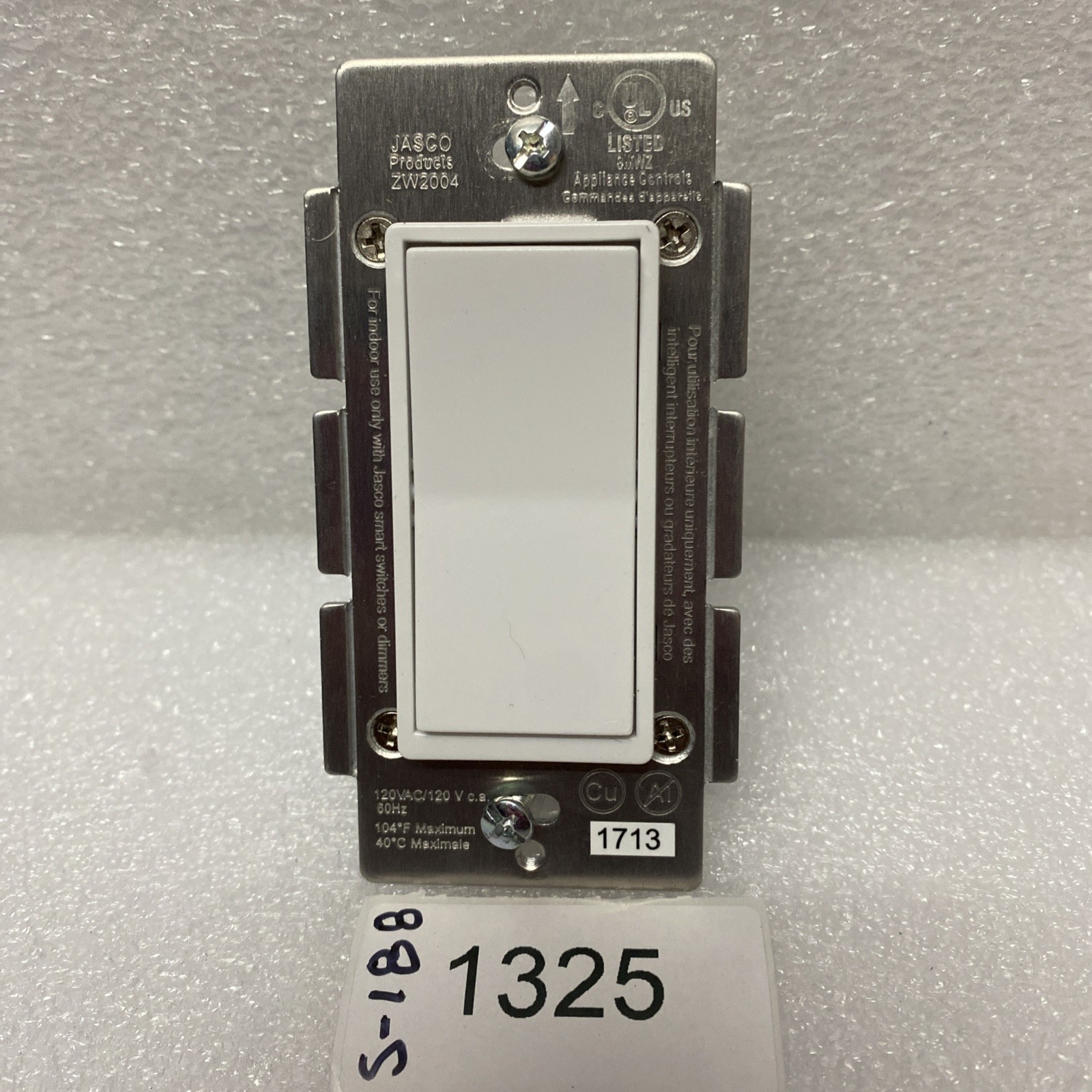 GE Jasco Add-on Switch ZW2004 White Auxiliary In-Wall Switch ( New Without Box )