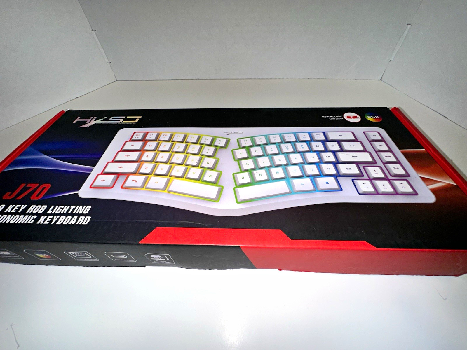 HXSJ J70 69-Key Ergonomic RGB Illuminated Wired USB-C Keyboard White