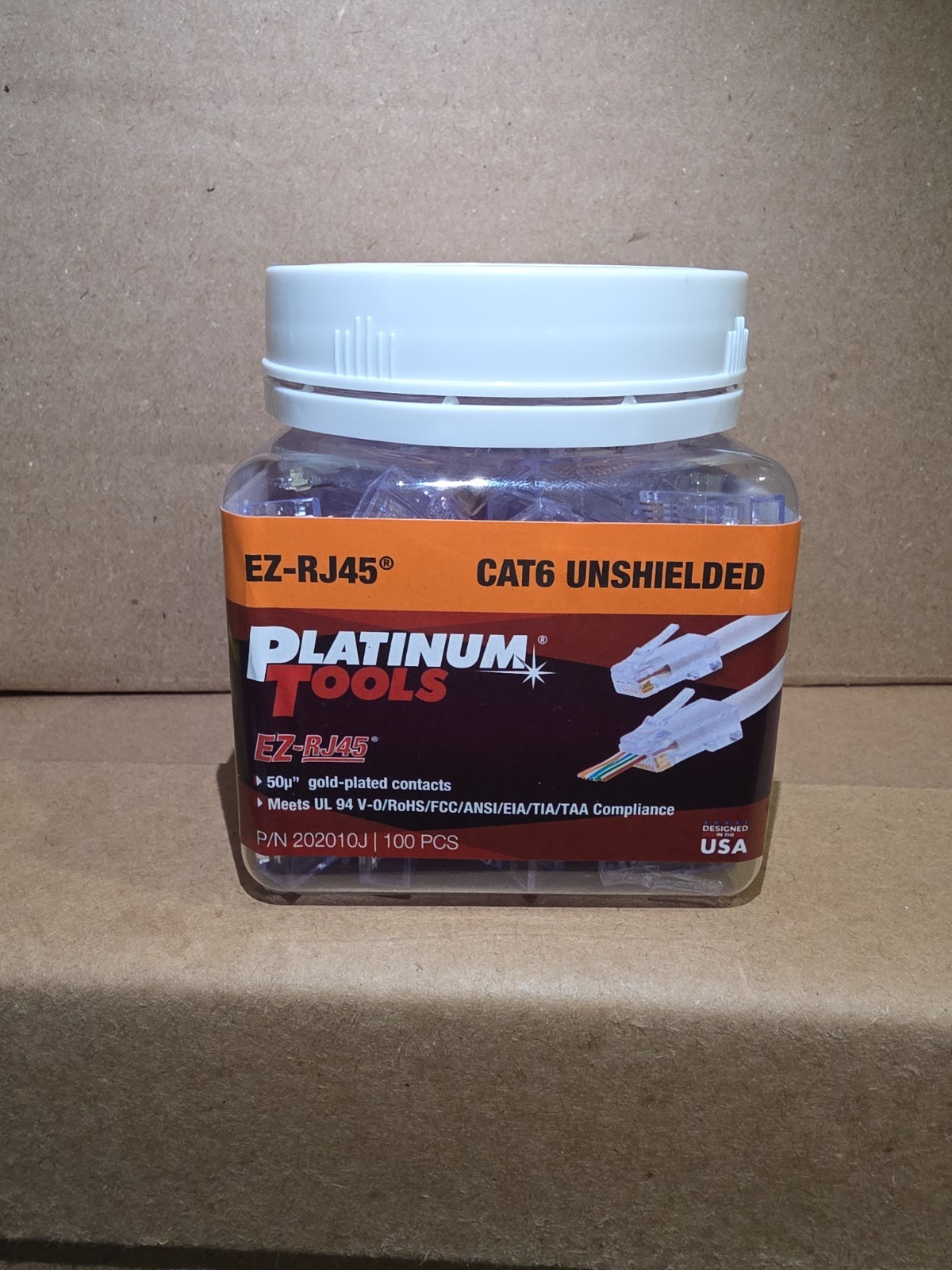 Platinum Tools 202010J EZ-RJ45 Cat6+ Connecters, Jar of 100