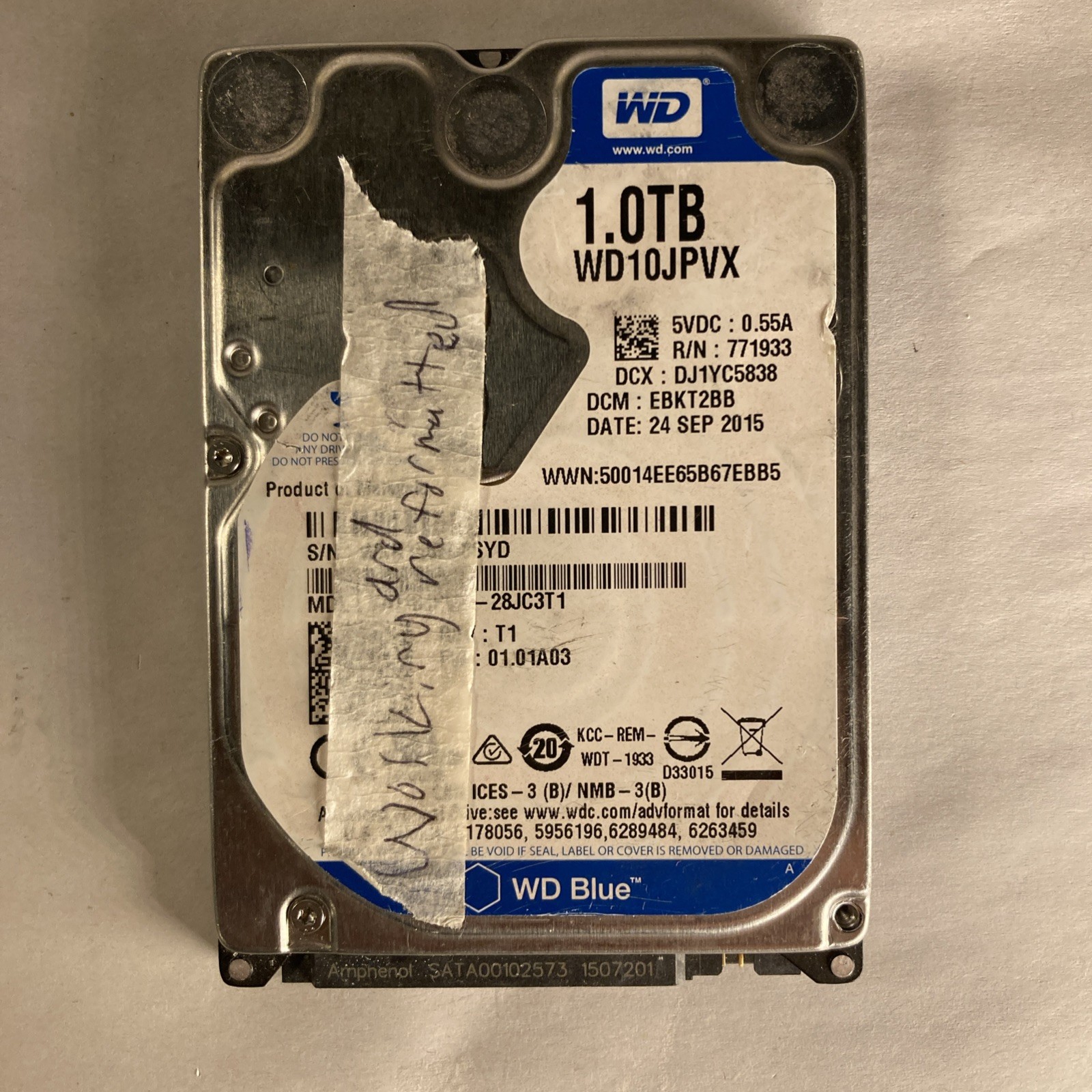 WDC 1TB 2.5" SATA HDD -- WD10JPVX-22JC3T0 tested