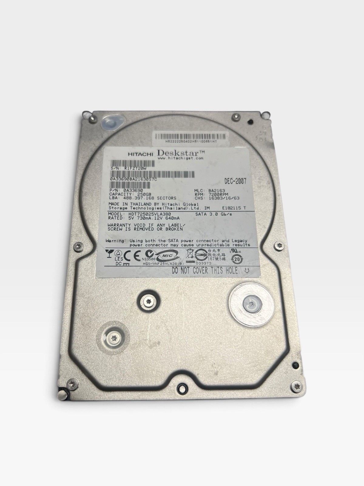 Hitachi Deskstar 250GB SATA 3.0Gb/s 7200RPM HDD HDT725025VLA380