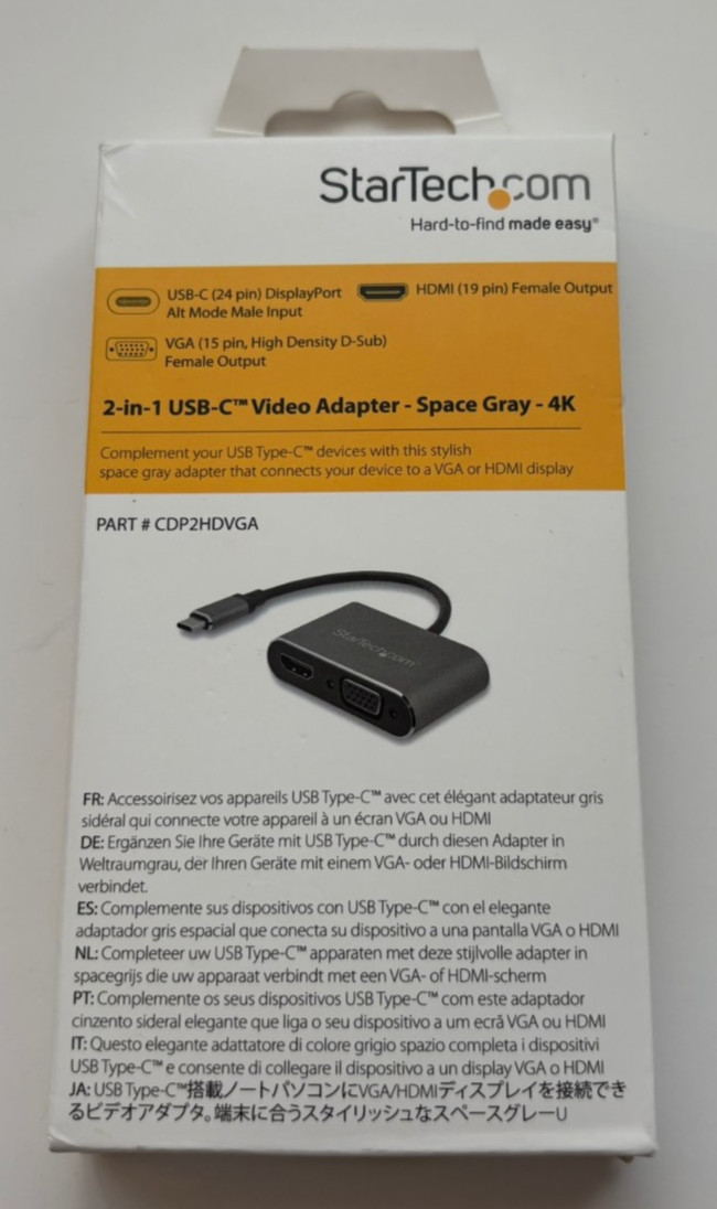 StarTech 2-in-1 USB-C Video Adapter Space Gray CDP2HDVGA (New Open Box)
