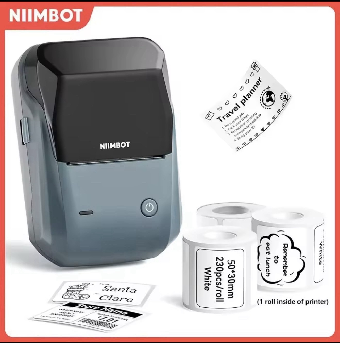 NIIMBOT B1 Wireless Label Maker, Inkless Bluetooth Thermal Printer (Lake Blue)