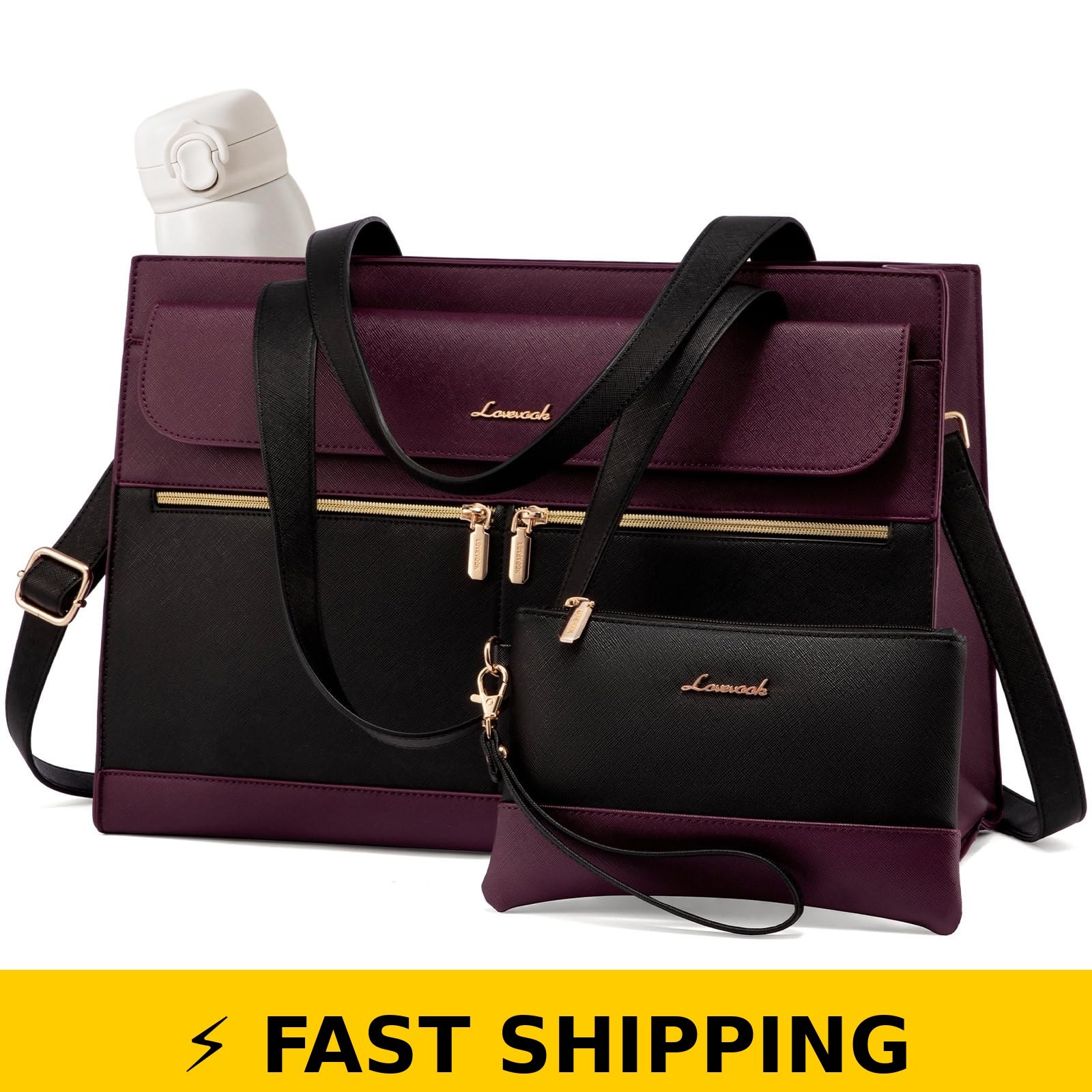 LOVEVOOK 15.6 Inch Laptop Tote Bag for Women - Waterproof, Large Capacity