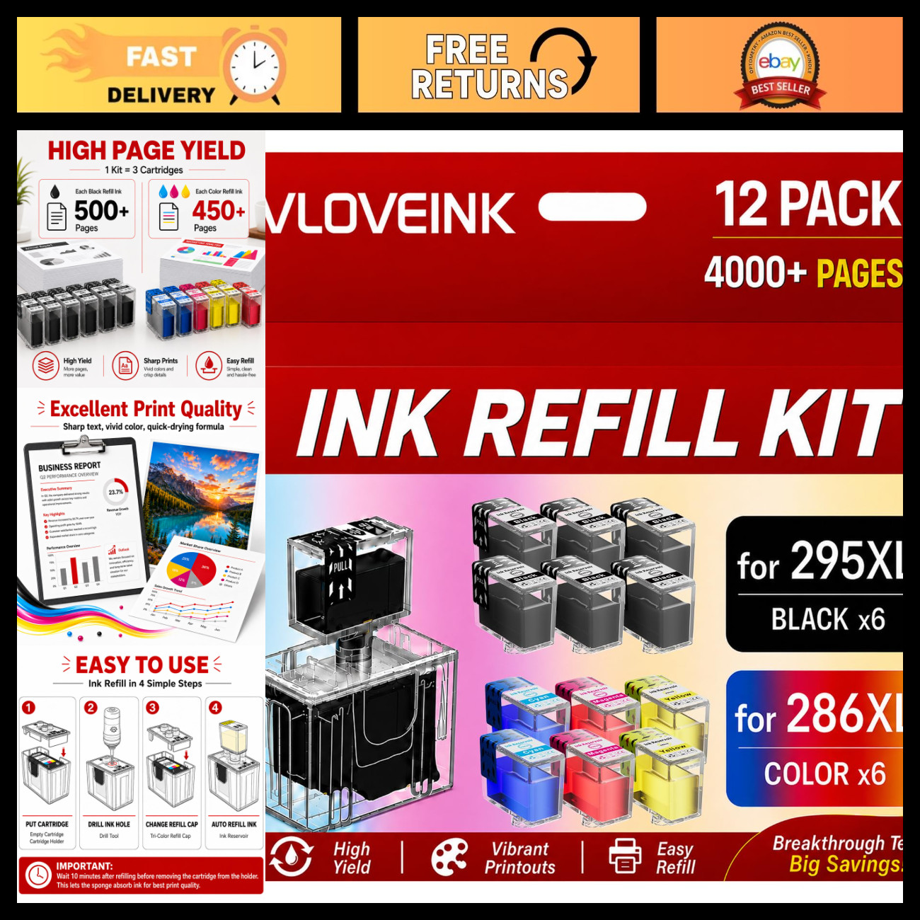 High-Yield Ink Refill Kit for Canon PG-295XL CL-286XL - Compatible & Cost-Effect