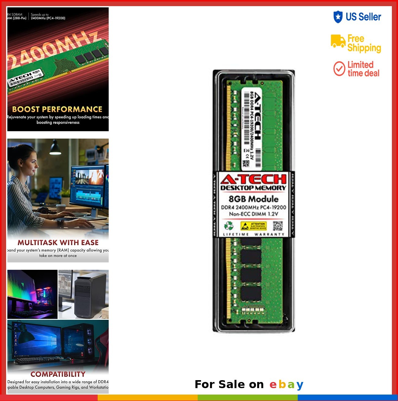 8GB DDR4 2400MHz UDIMM PC4-19200 CL17 DIMM Non-ECC Desktop RAM Memory Module