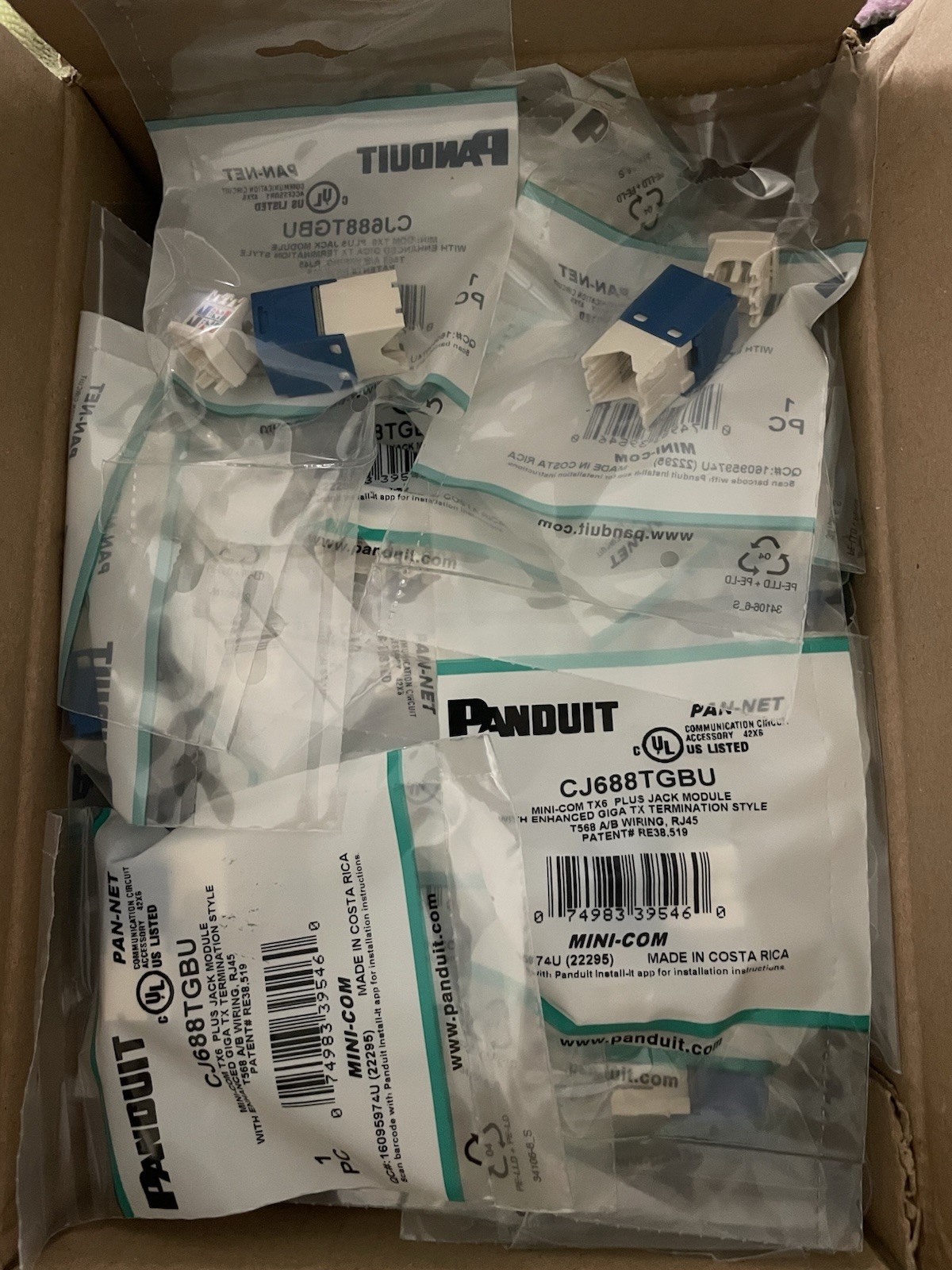 PANDUIT  CJ688TGBU    MINI-COM TX6 PLUS JACK MODULE WITH ENHANCE GIGA  50 PC