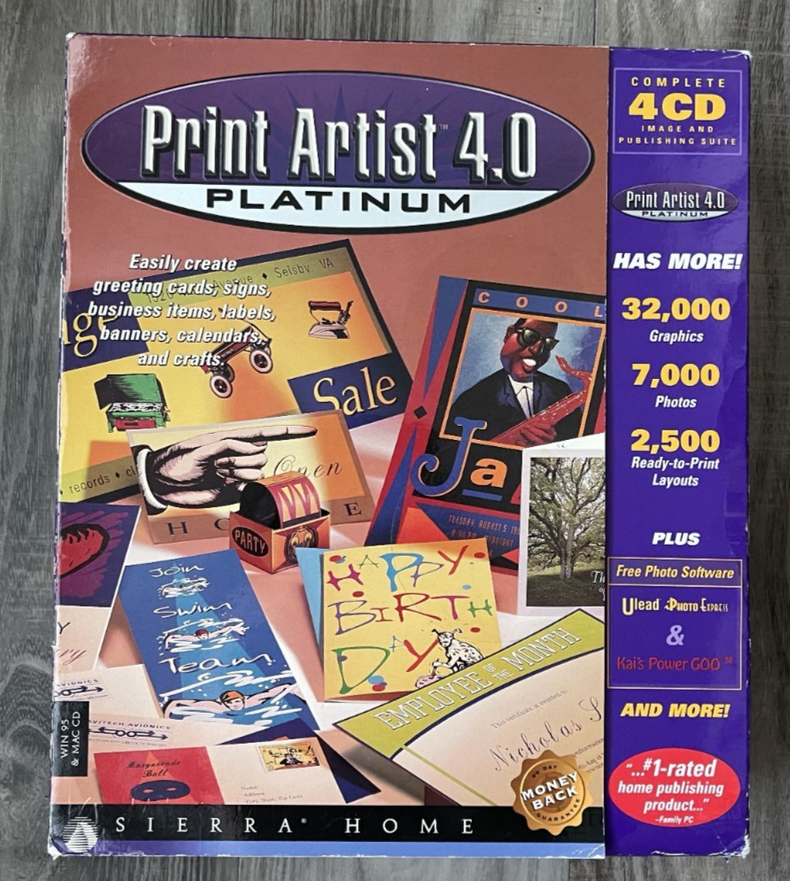 Print Artist 4.0 Platinum Sierra Home 1997 4-CD Windows 95 / Macintosh NEW