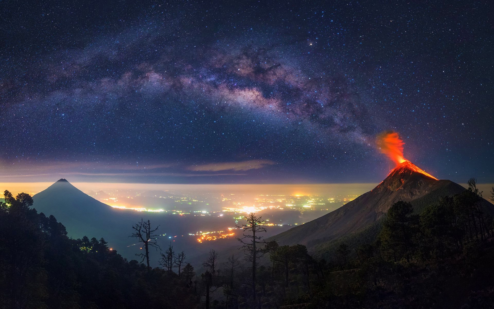 Landscape volcano milky way guatemala nature space Custom Gaming Mat Desk