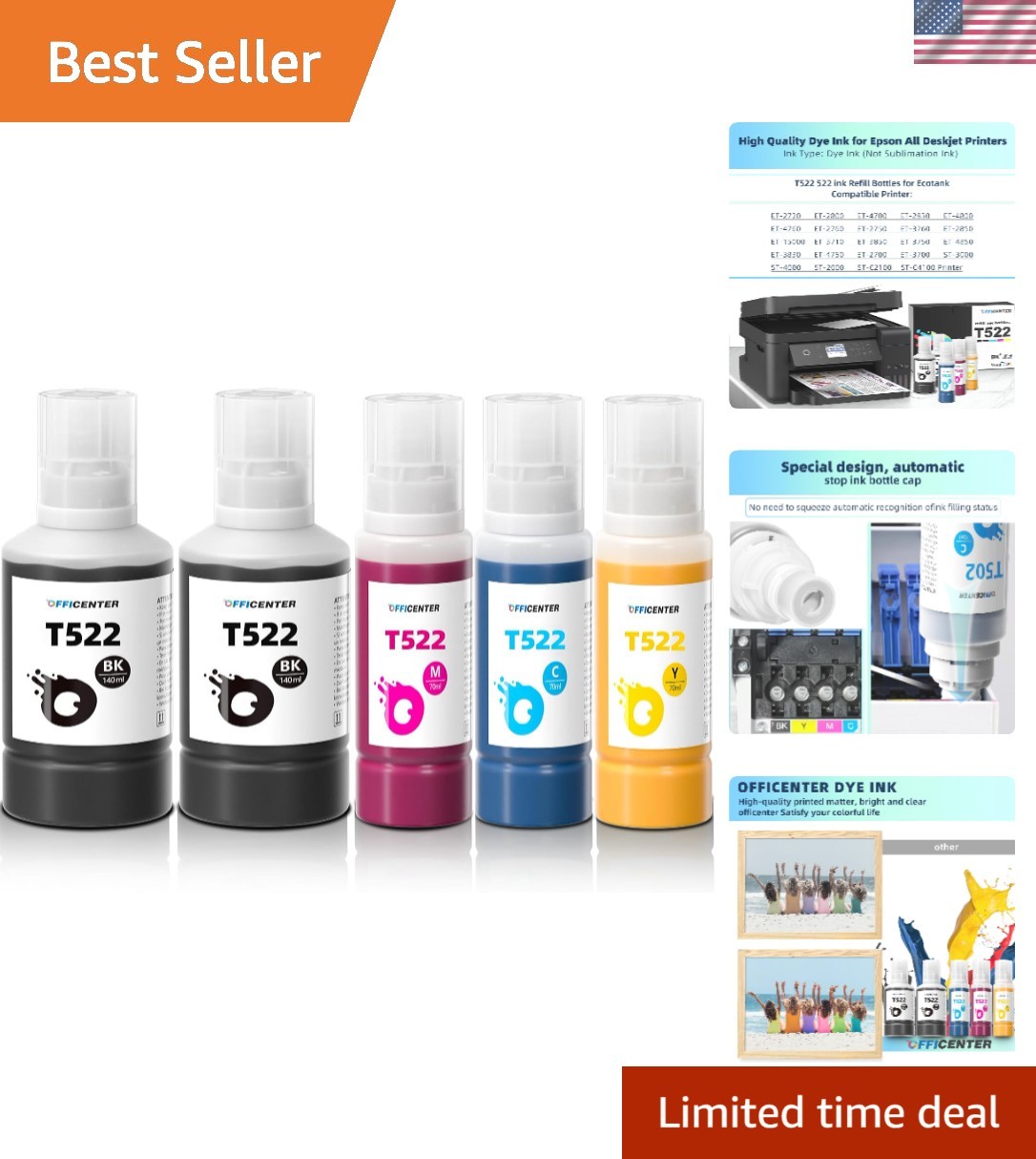 High Capacity T522 Refill Ink Bottles for ET Printers - Clear & Quality Prints