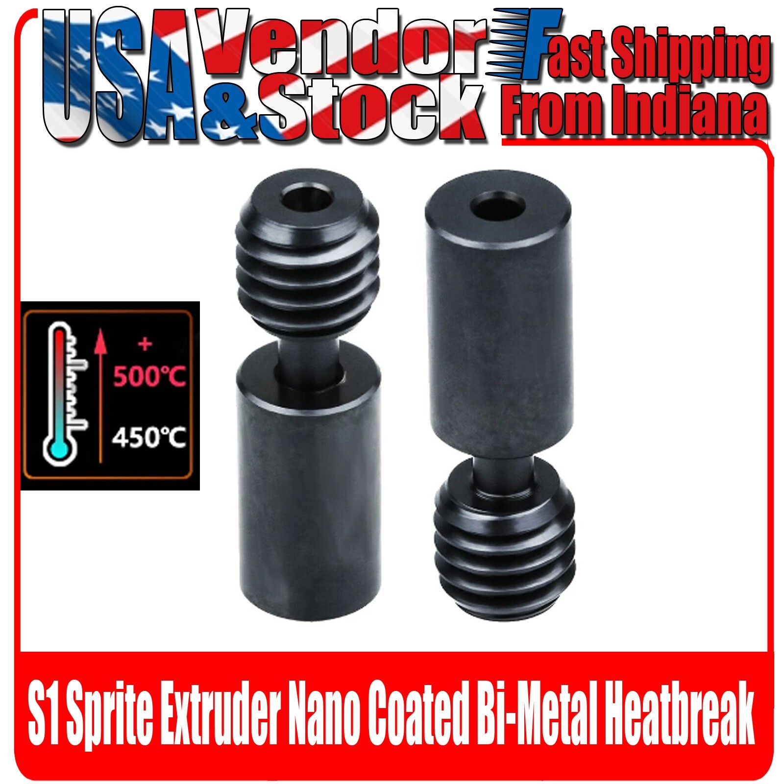 S1 Sprite Extruder Nano Coated BiMetal Heatbreak, Copper + Titanium up to  500°C