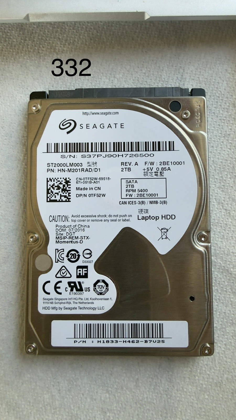 Seagate 2TB ST2000LM003 HN-M201RAD/D1  2BE10001 2.5" health 100%