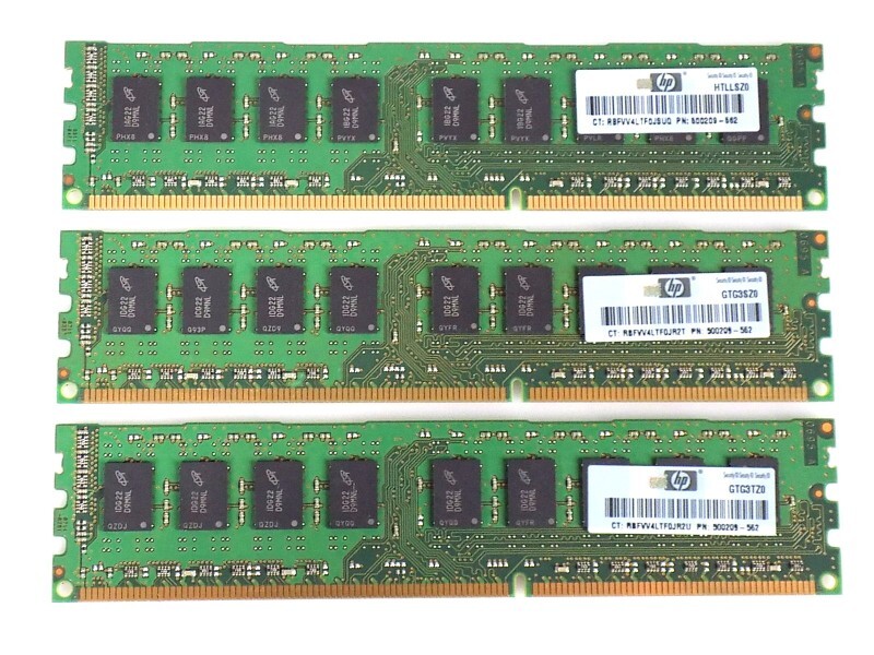 6GB 3x2GB HP 500209-562 Micron DDR3-1333MHz PC3-10600E CL9 1.5V ECC RAM Memory