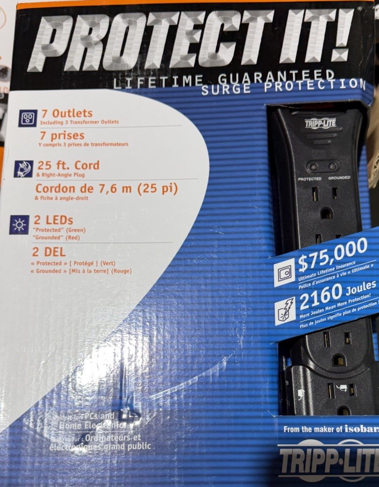 TRIPP LITE Surge Protection Surge Protector 7 Outlets 25' Cord 2 LEDs  Brand New
