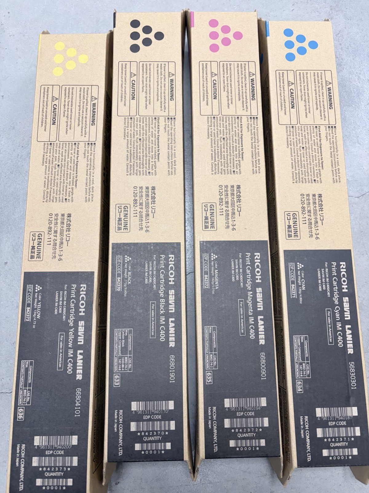 Genuine Set of 4 Ricoh IM C400 842371/72/73/70 CMYK Toner Ricoh/Savin/Lanier