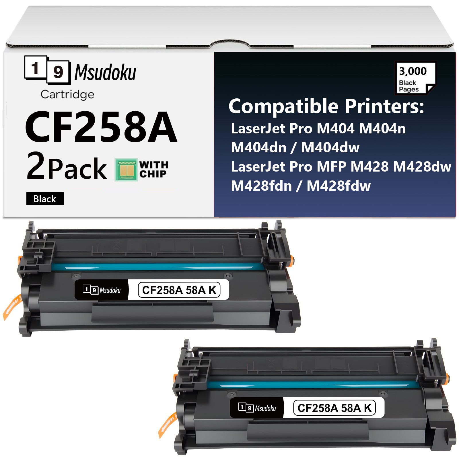 2PK BK CF258A 58A Toner Cartridge Compatible for HP LaserJet Pro M404dn lot