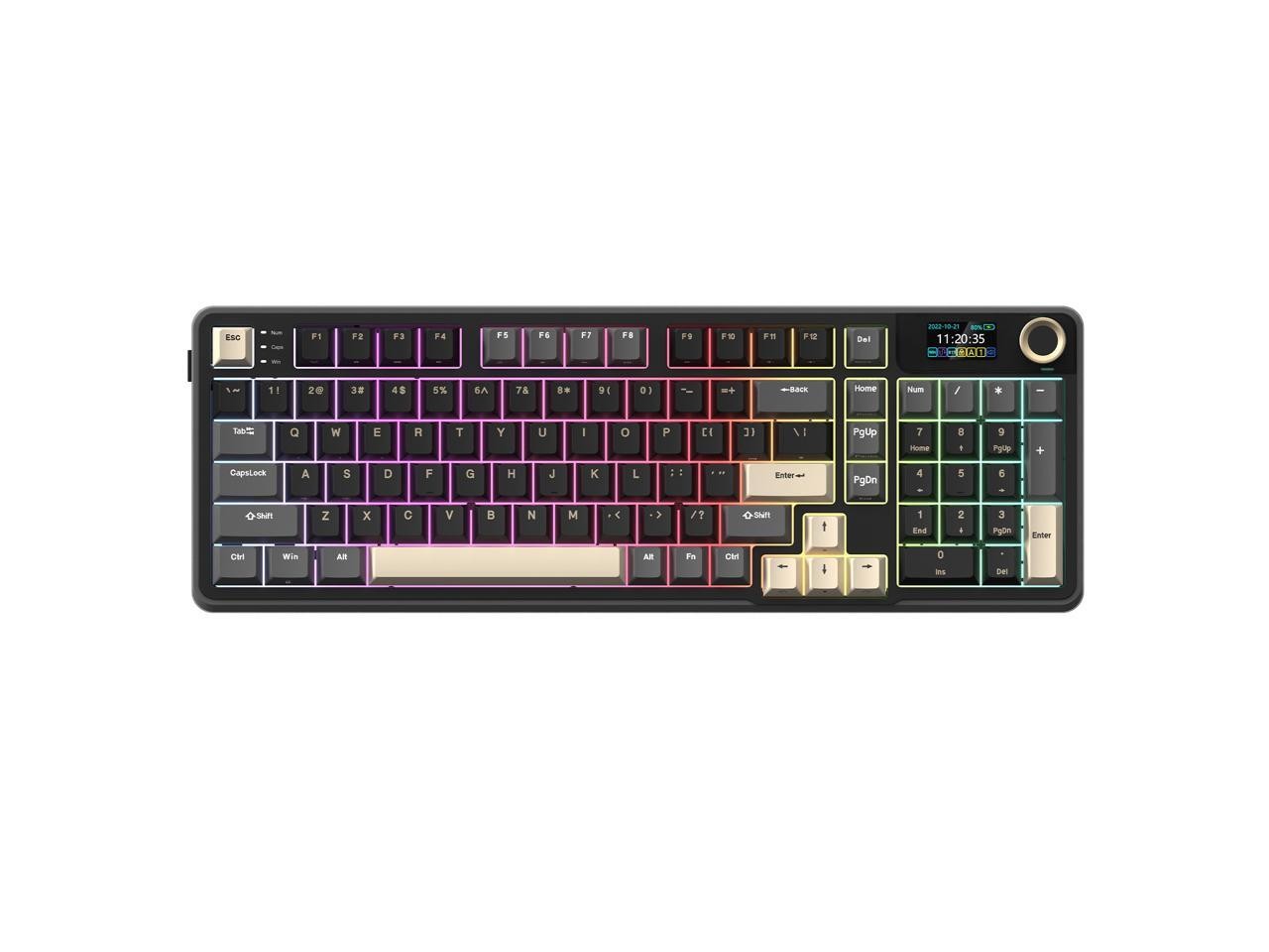 Rosewill NEON S96 Tri-Mode Wireless Gaming Keyboard - Smart Display & Knob, 96%