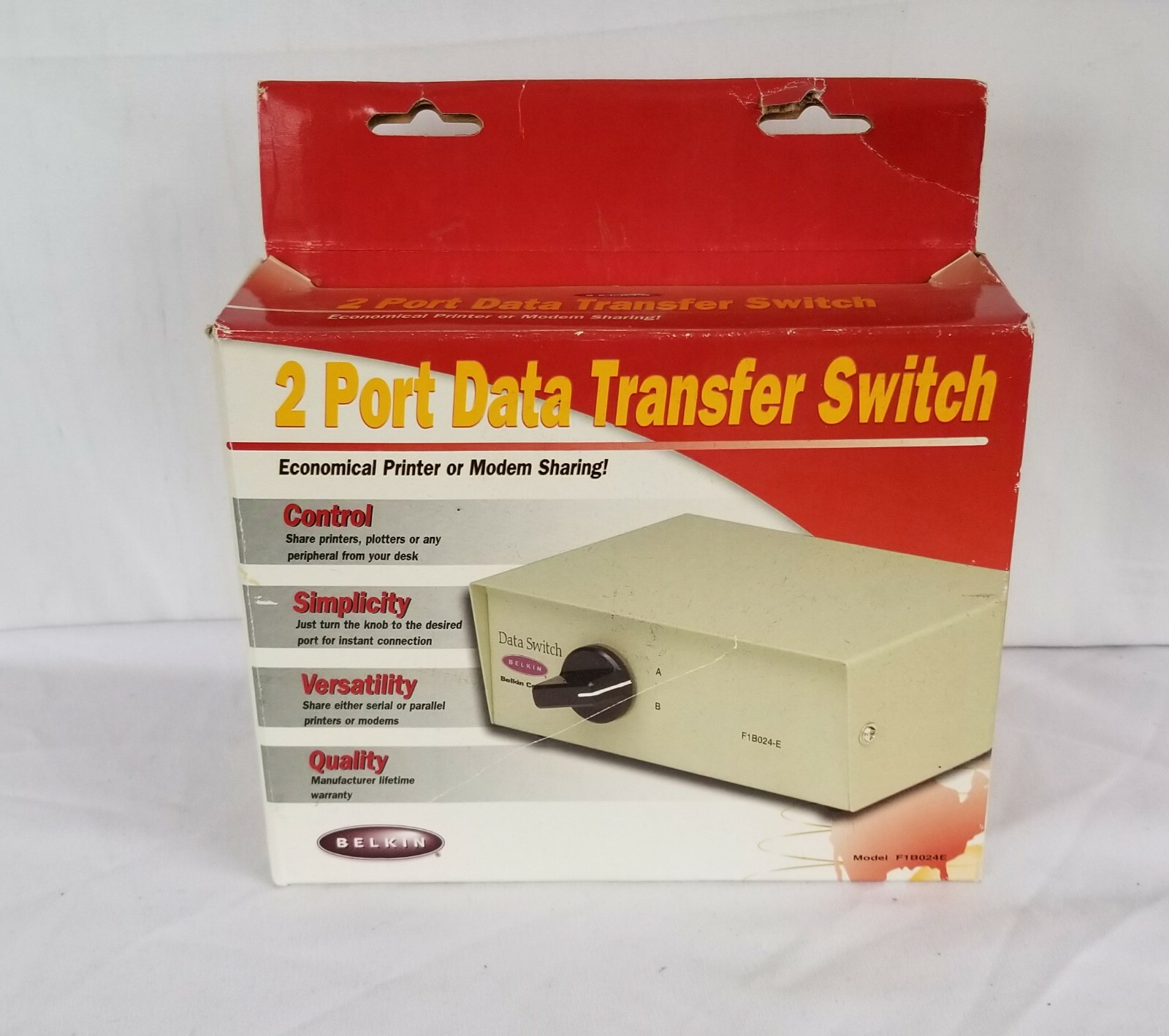 Belkin 2 Port Data Transfer Switch Model F1B024E New in Box
