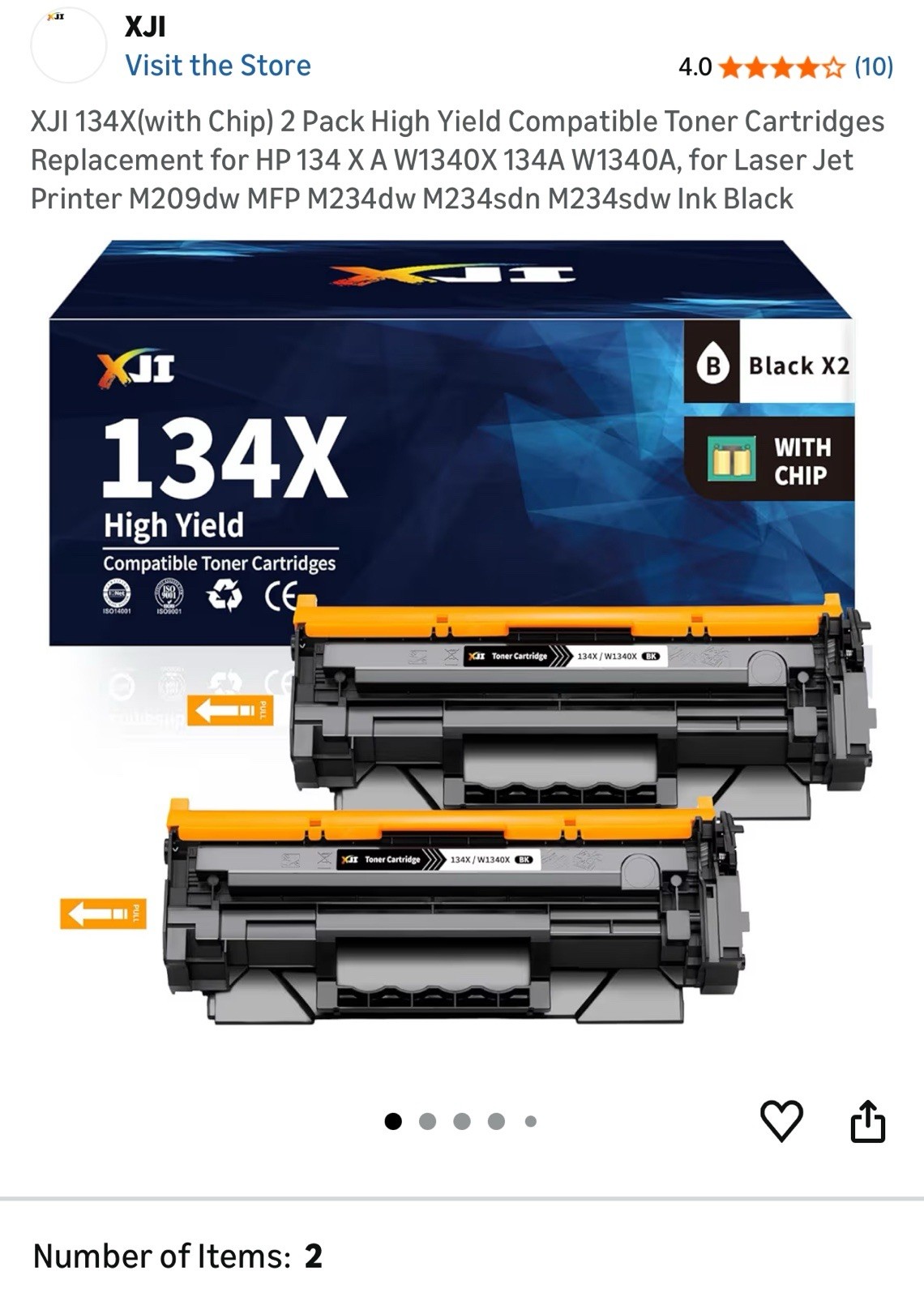 XJ| 134X(with Chip) 2 Pack High Yield Compatible Toner Cartridges Replacement