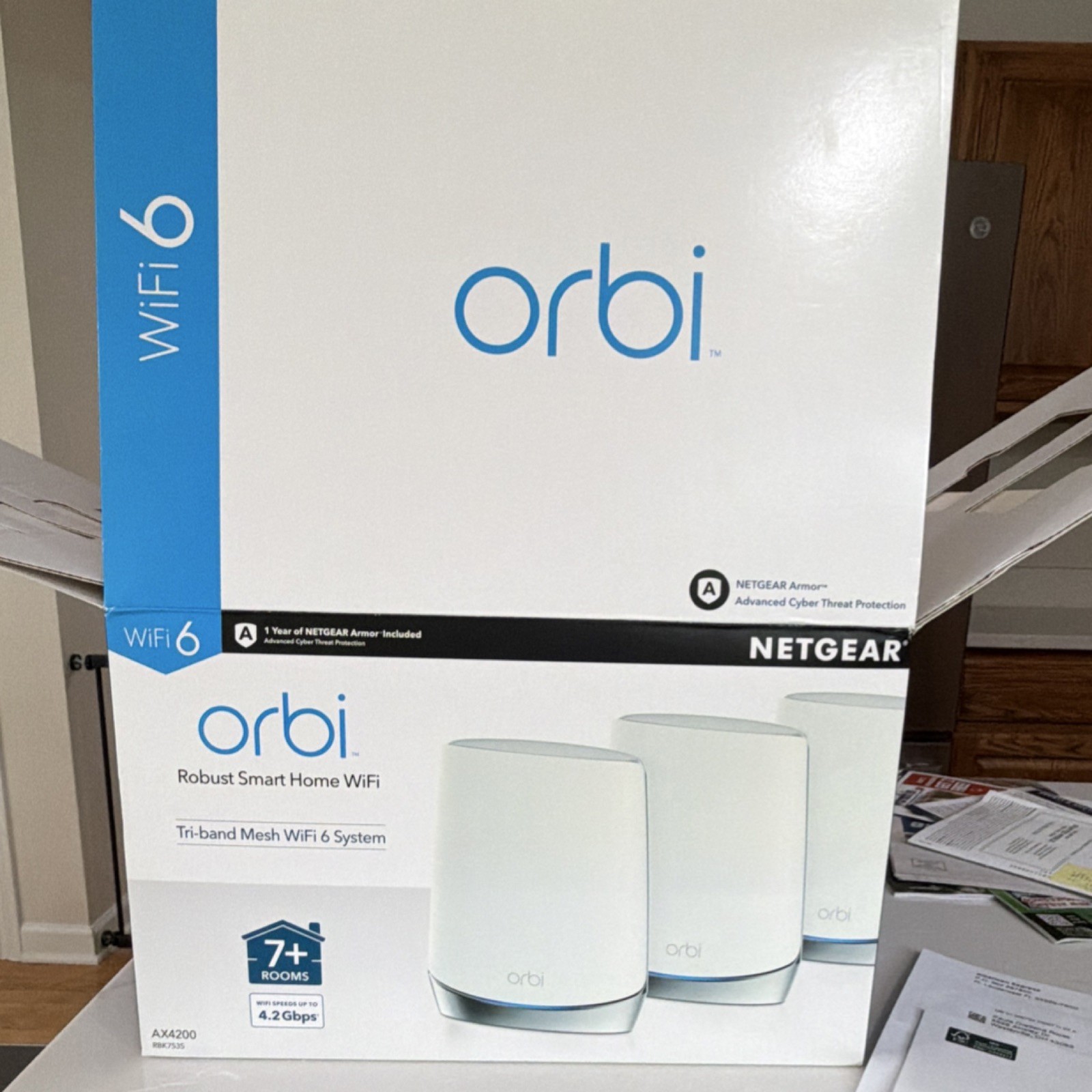 NETGEAR Orbi RBK753S AX4200 WiFi 6 Mesh 3-Pack Router + 2 Satellites Box