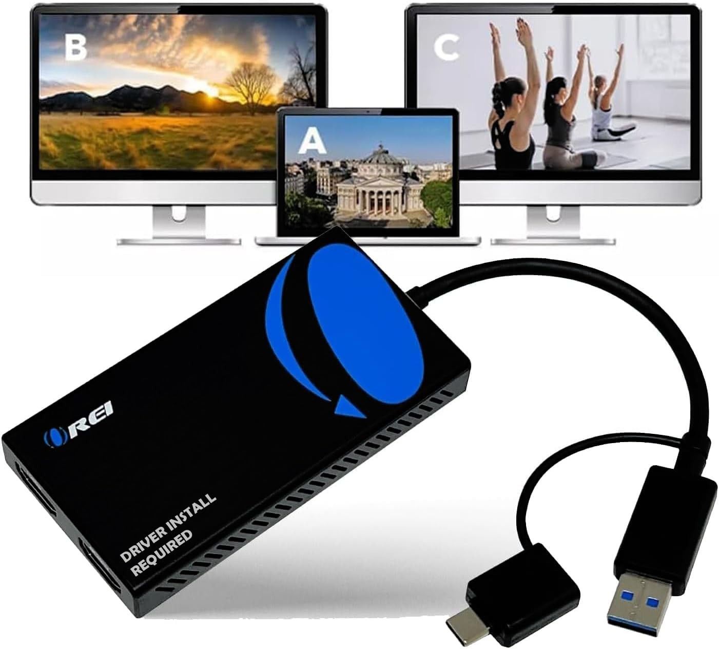 OREI SplitExtend HDMI Splitter Dual Monitor Multi-Screen USB USB-C Adapter
