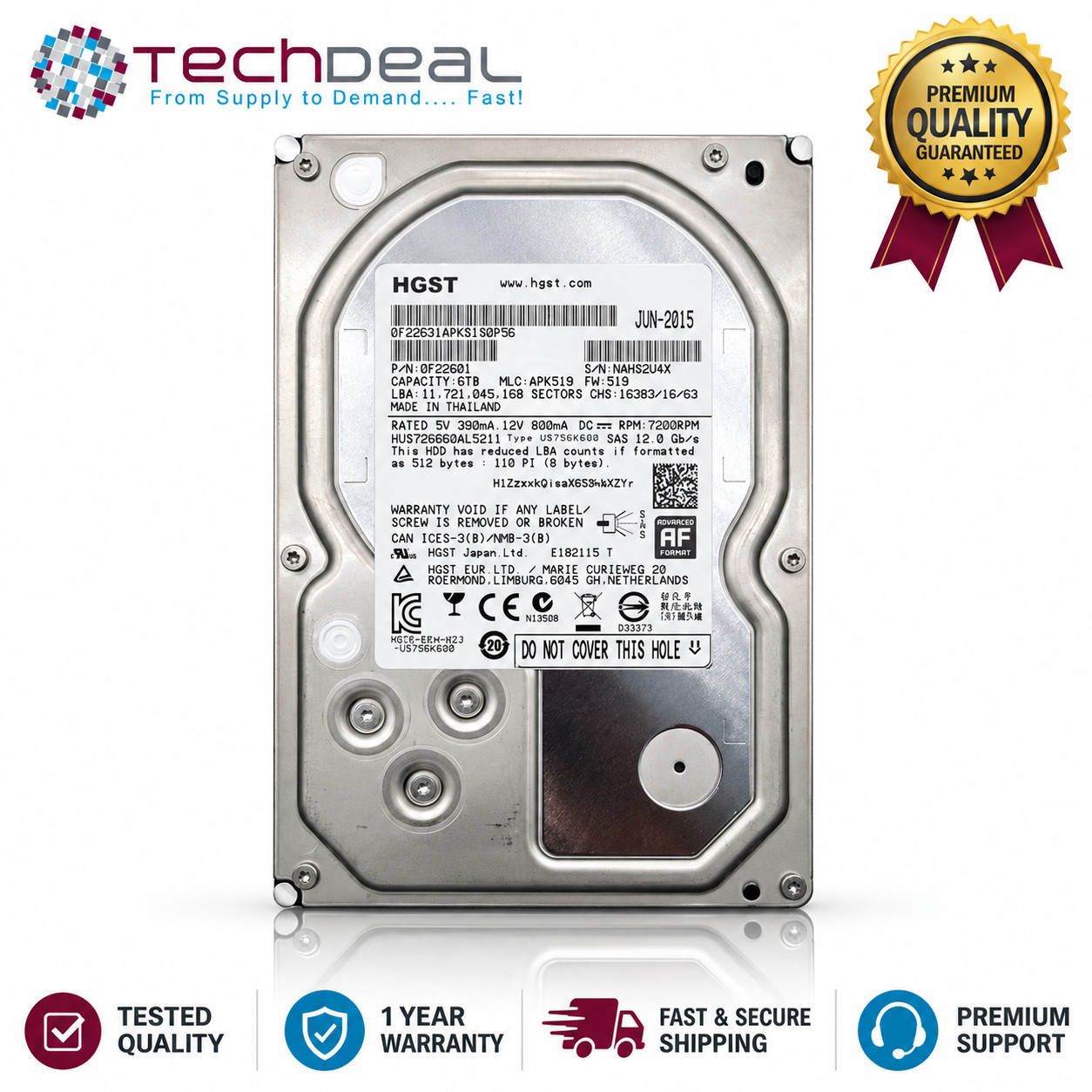 SAS- HGST HUS726060AL5211 6TB 7.2K 12G 3.5" SAS Hard Drive