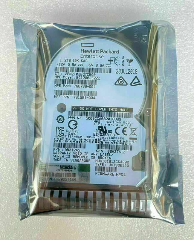 For HPE 872479-B21 872737-001 1.2TB 10K 12G 2.5 SAS SC DS INCLUDES TRAY US